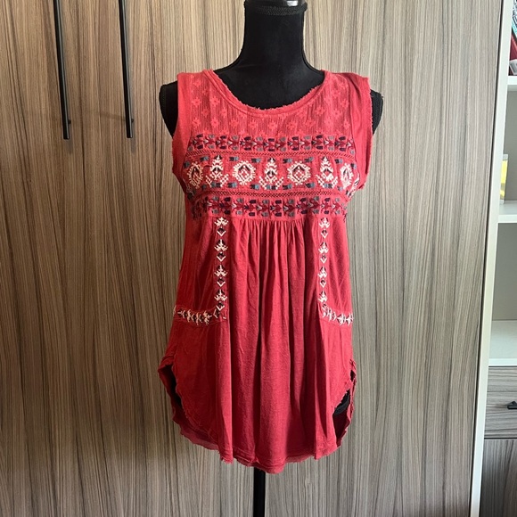 Free People Red Reckless Abandon Embroidered Tank Top XS - Picture 3 of 9